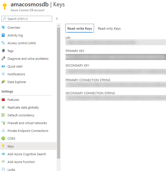 Azure Cosmos DB Keys for Bot Framework Composer