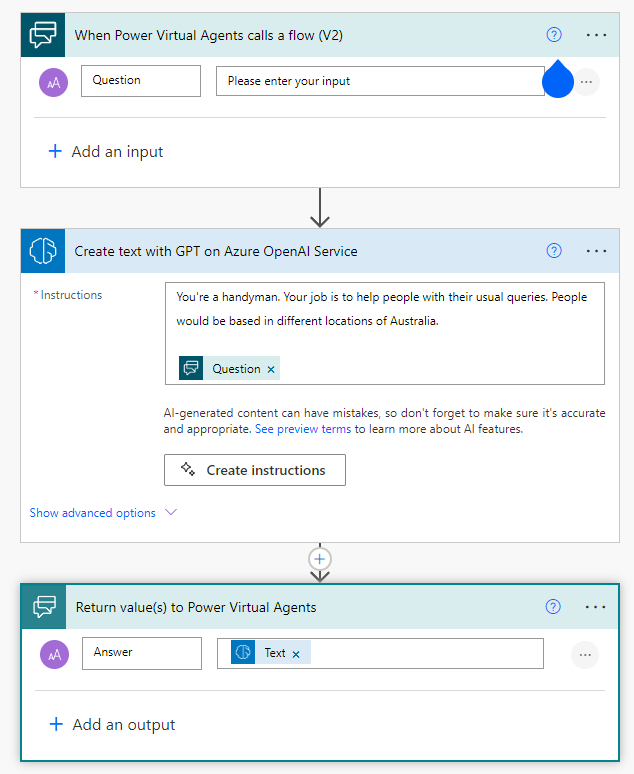 Power Automate flow with AI Builder's OpenAI action