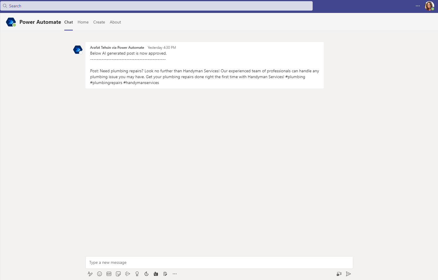 AI Generated content posted by Power Automate bot