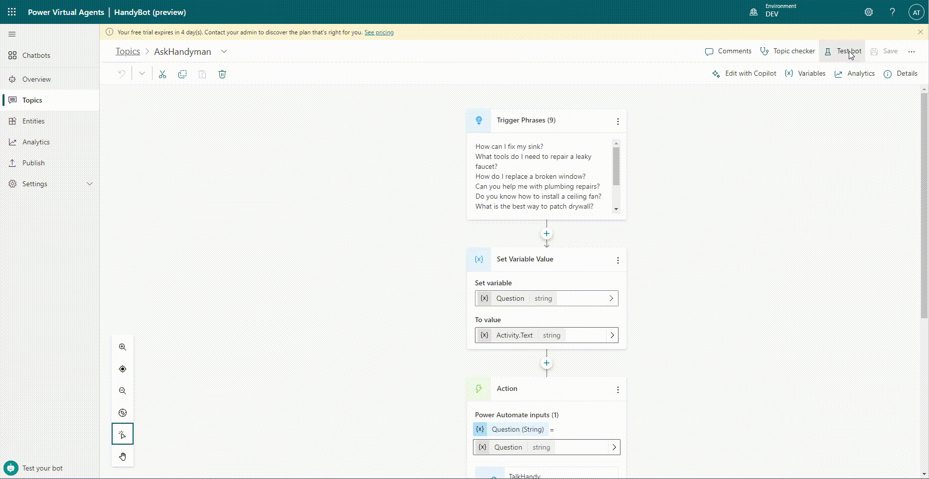 PVA test with OpenAI's GPT native integration with Power Automate