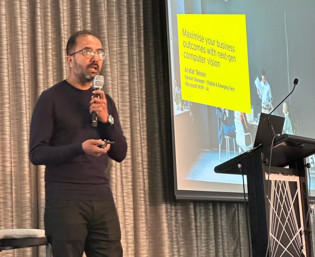 Arafat Tehsin presenting at the Web Directions AI Conference in Sydney